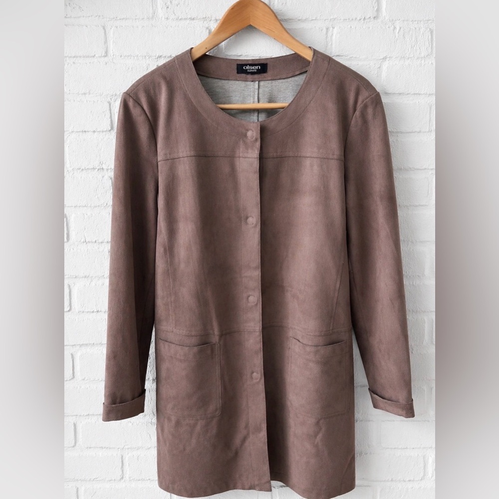 Olsen Europe Taupe Faux Suede Jacket (Size EU 40 / US 8–10)